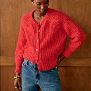 SHRUNK! Sézane Emile Knit Cardigan in Red